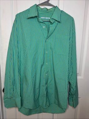 Southern Tide Green and White Check Button-Up Shirt